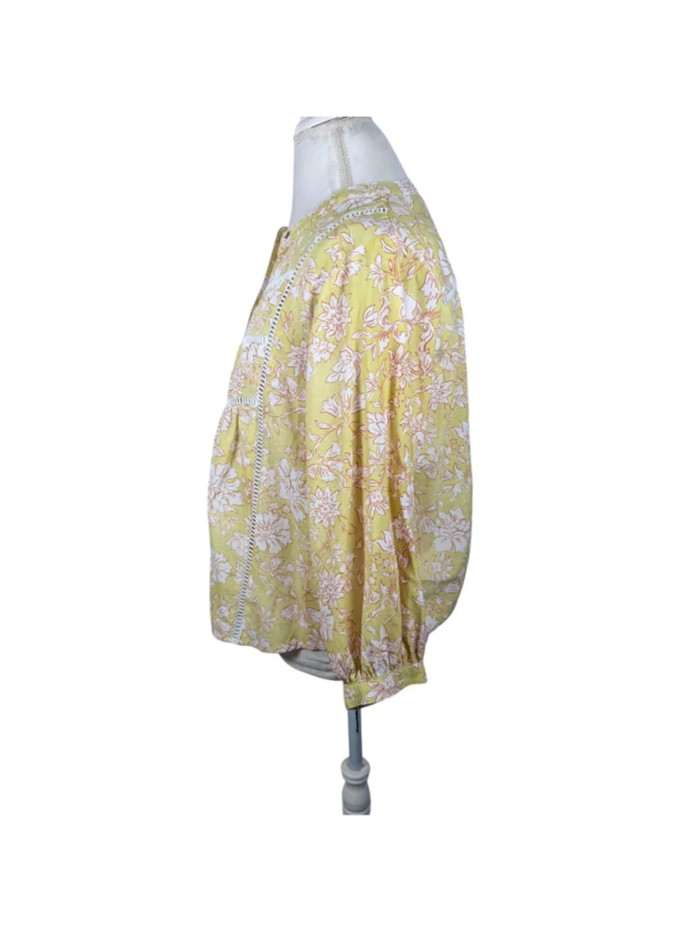 MAYE Paloma Shirt Havana Print Yellow Floral Cotton Pintuck Blouse Boho Size S